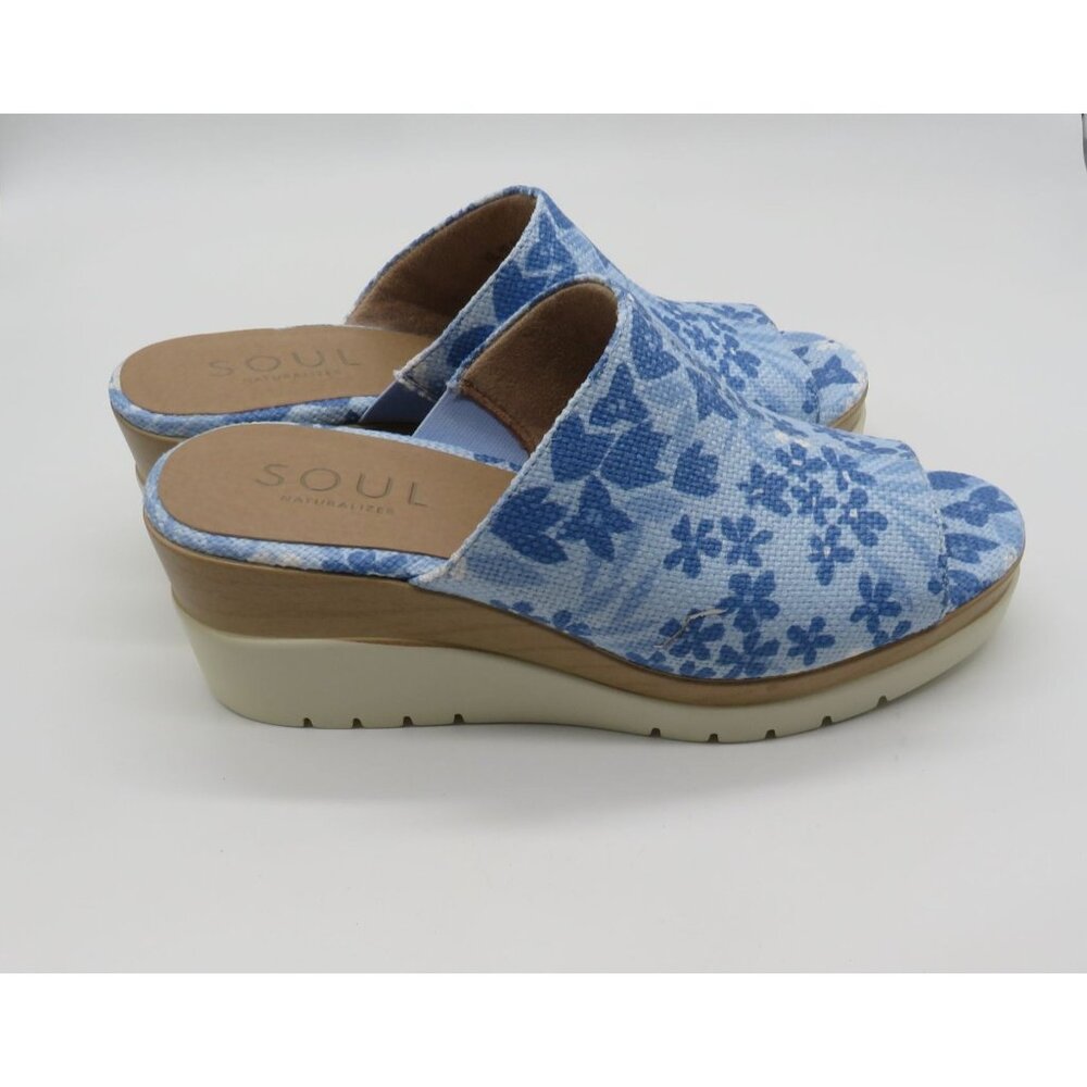 Soul Naturalizer Women's Blue Floral Print Wedge Sandals 9.5 NEW